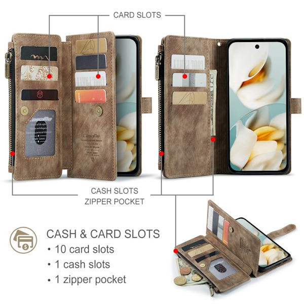 CASEME Konstläder Plånboksfodral för Google Pixel 9a med Rem - Brun