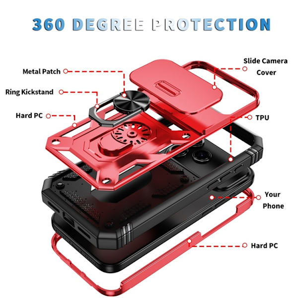Mobilskal till iPhone 17 Pro Max Slide Camshield Kickstand - Röd Röd