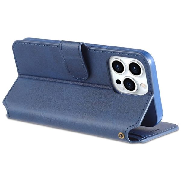 AZNS iPhone 14 Pro Max Plånboksfodral Konstläder - Stöd - Blå