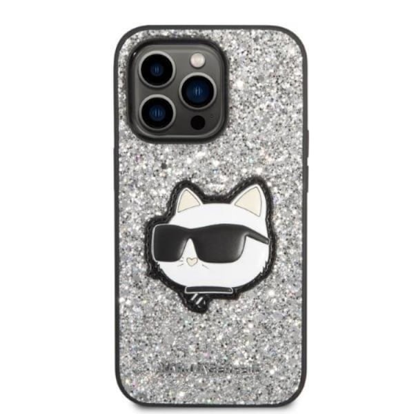 Karl Lagerfeld iPhone 14 Pro Max Skal Glitter Choupette Patch - Silver