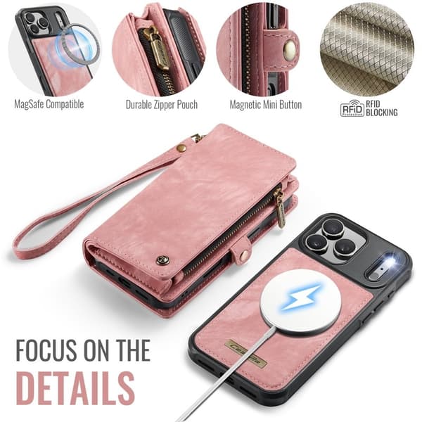 CASEME 008 iPhone 17 Pro Max Plånboksfodral Konstläder med - Rosa