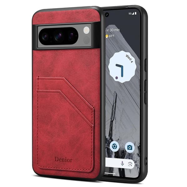 DENIOR Google Pixel 8 Pro Fodral Retro Dubbelkortslott Röd