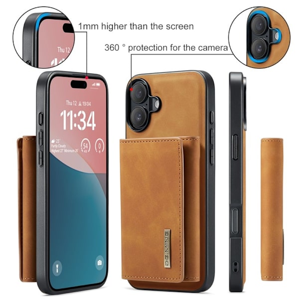 DG.MING M1 Series Mobilskal till iPhone 16 Plus Kickstand PU - Brun