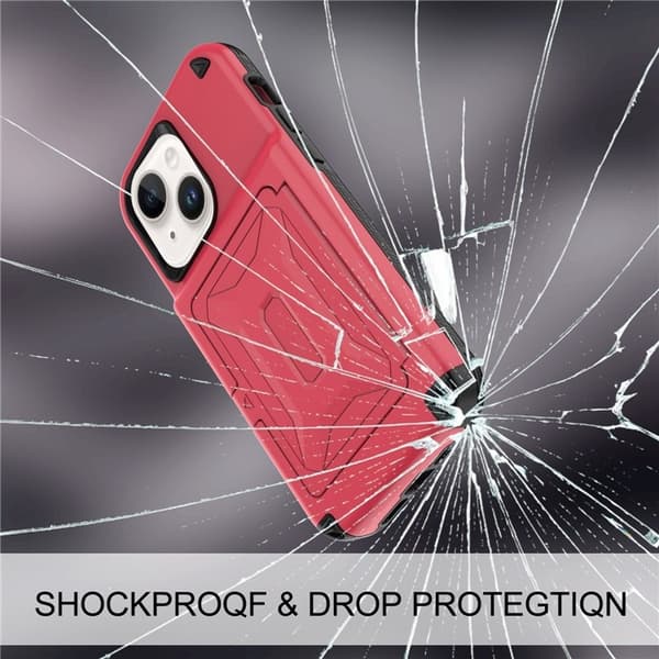 iPhone 14 Plus Skal Korthållare Mirror Kickstand - Röd Röd