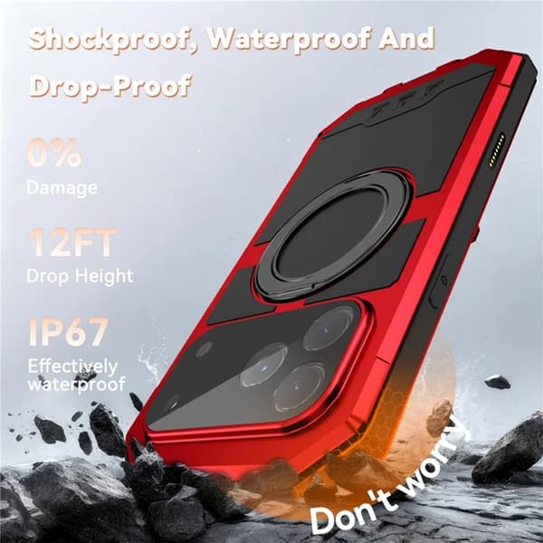R-JUST Mobilskal till iPhone 17 Pro Max Magsafe Kickstand Röd