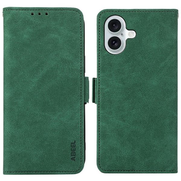 ABEEL iPhone 17 Plånboksfodral Konstläder Folio Ställ RFID Blockering Grön