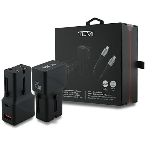 TUMI Rejseopladeradapter 25W USB-C/USB-A+USB-C/USB-C-kabel - sort