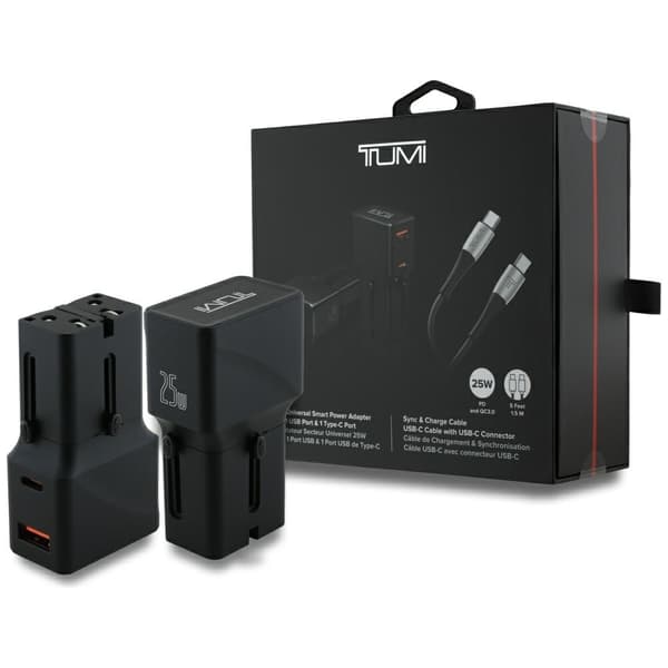 TUMI Reseladdare Adapter 25W USB-C/USB-A + USB-C/USB-C Kabel – Svart