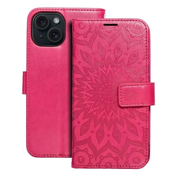 iPhone 15 Plånboksfodral Mezzo Mandala - Magenta