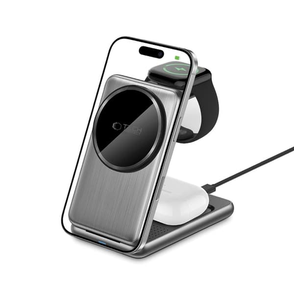 Tech-Protect [3in1] Trådlös Laddare Magsafe iPhone Apple Watch AirPods - Grå Grå