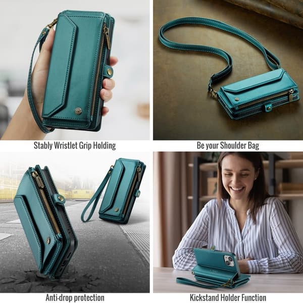 CASEME Plånboksfodral Konstläder för iPhone 13 mini med kortfack - Grön