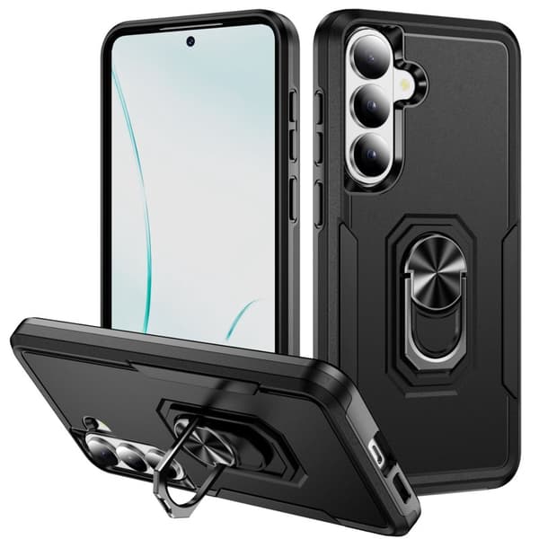 Mobilskal för Samsung Galaxy S26 Plus Militärklass Ring Kickstand Plast - Svart