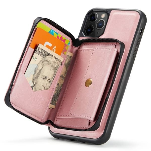 JEEHOOD Mobilskal till iPhone 11 Pro Konstläder TPU Magnetisk Rosa