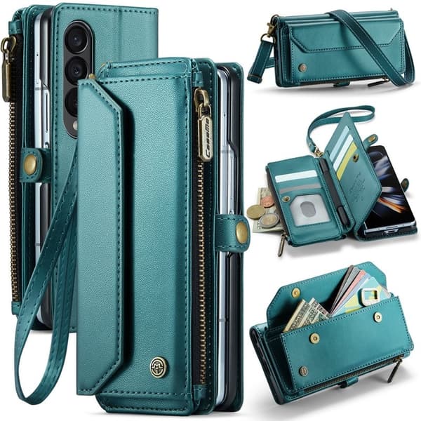 CASEME Plånboksfodral Konstläder för Samsung Galaxy Z Fold4 5G - Grön