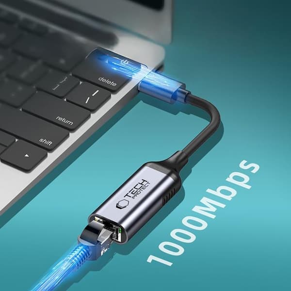 Tech-Protect Adapter Typ-C Till Ethernet RJ45 1000MBPS Ultraboost - Svart Svart