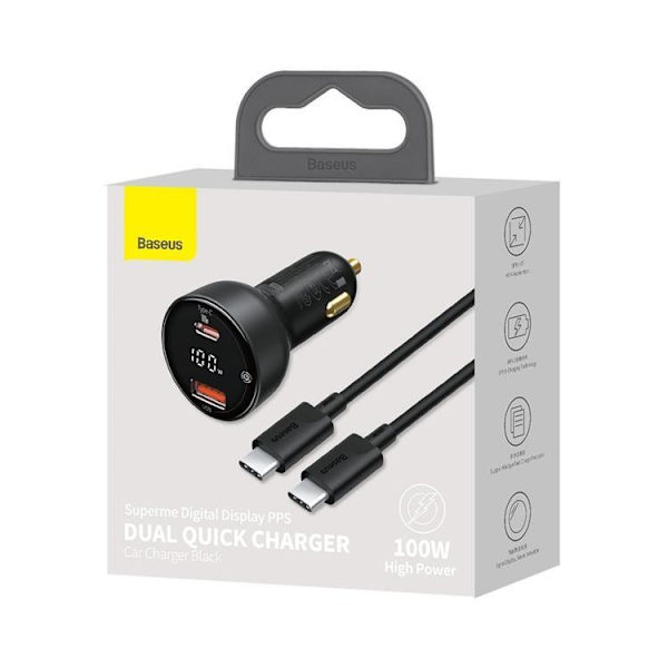 Baseus Superme Billaddare USB Till USB-C 100W Typ-C Kabel 1m - Svart Svart