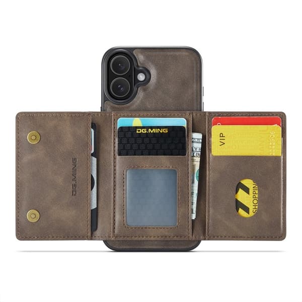 DG.MING M5 Series Mobilskal till iPhone 16 Plus Magnetiskt Konstläder Brun