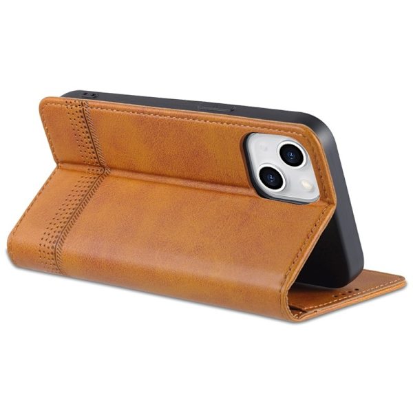 AZNS iPhone 15 Plus Plånboksfodral i Konstläder - Brun - Ställfunktion