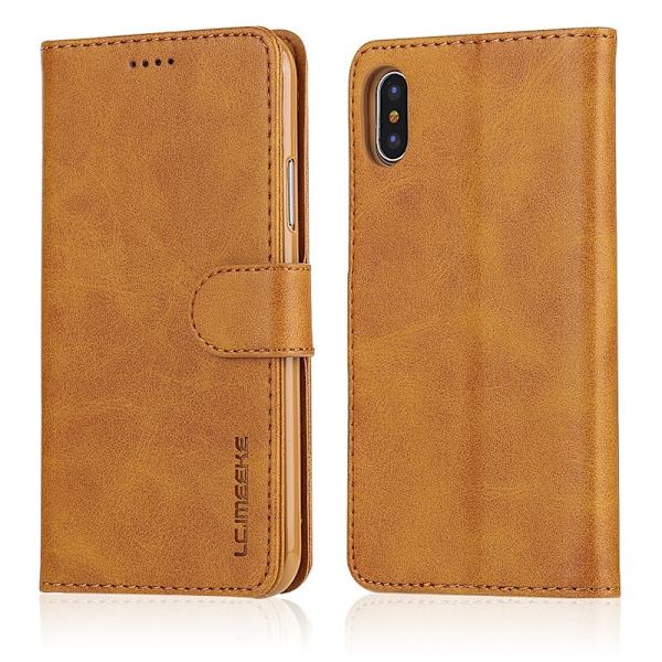 LC.IMEEKE Stand Plånboksfodral i Konstläder för iPhone X - Brun