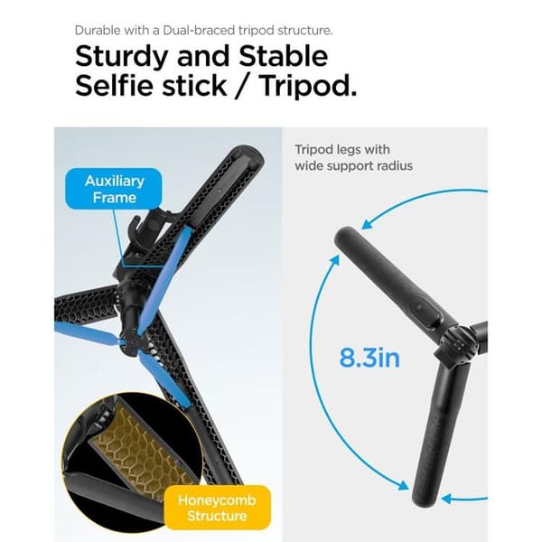 Spigen Bluetooth Selfie Stick Tripod - Sort Svart
