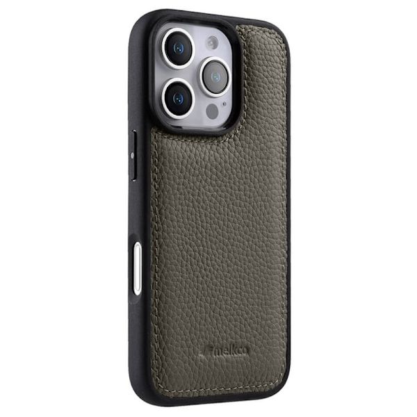 MELKCO Mobilskal till iPhone 16 Pro Max Äkta Läder PC Grå