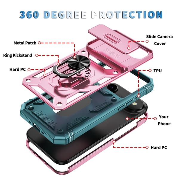 Mobilskal till iPhone Air Slide Camshield Kickstand - Rosa/Grön Rosa