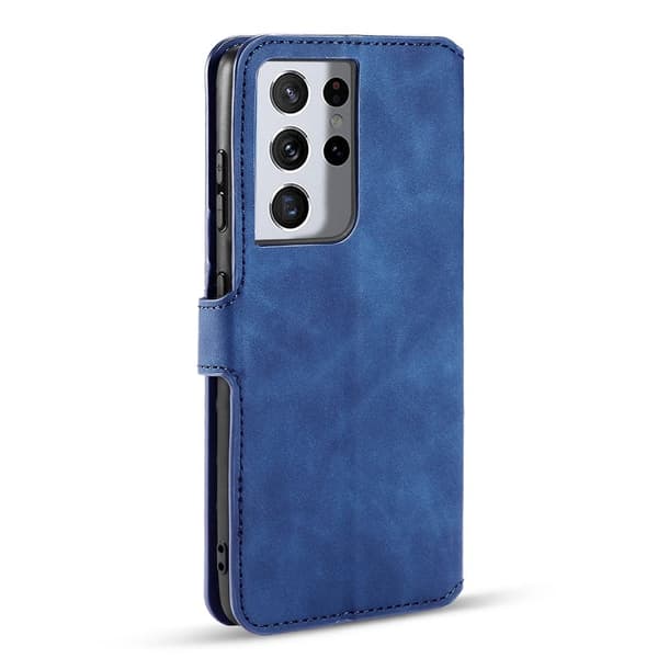 DG.MING Retro Konstläder Plånboksfodral för Samsung Galaxy S21 Ultra Blå
