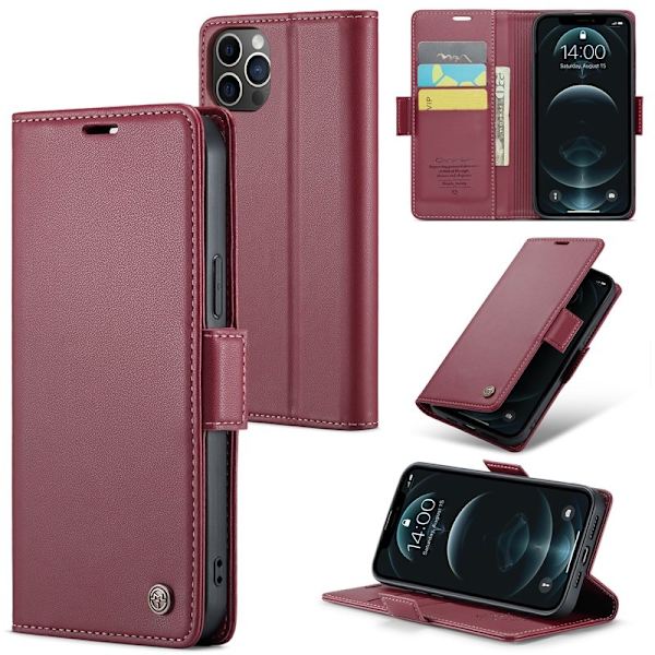 CASEME iPhone 12 Pro Max Plånboksfodral Konstläder RFID-Skydd Röd