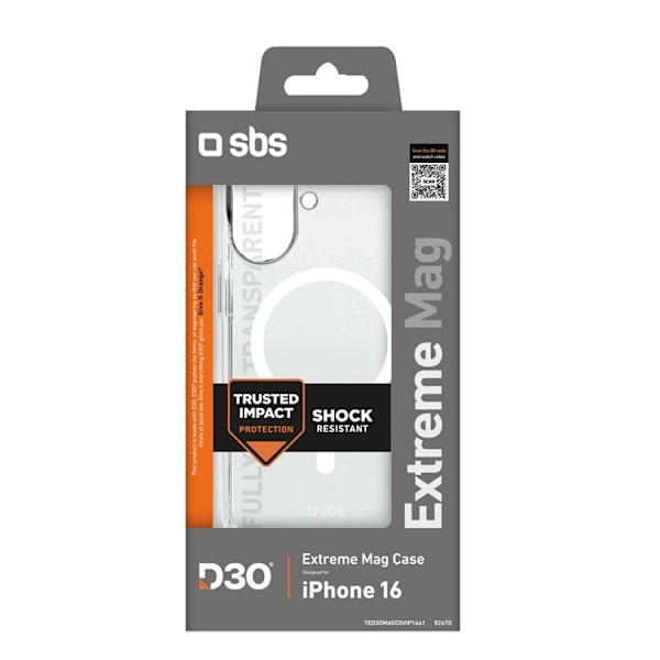 SBS Mobilskal till iPhone 16 Magsafe Extreme Active D3O - Transparent