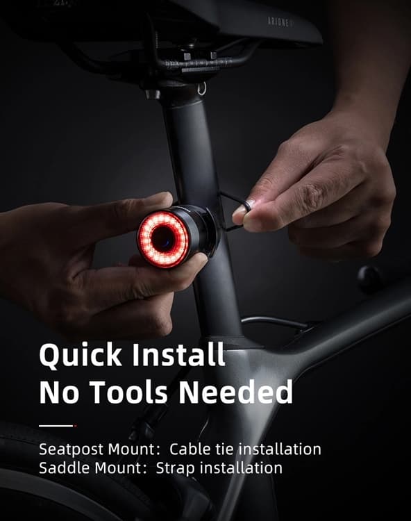 Rockbros Q3 baglygte med intelligent stop-system - Sort Svart