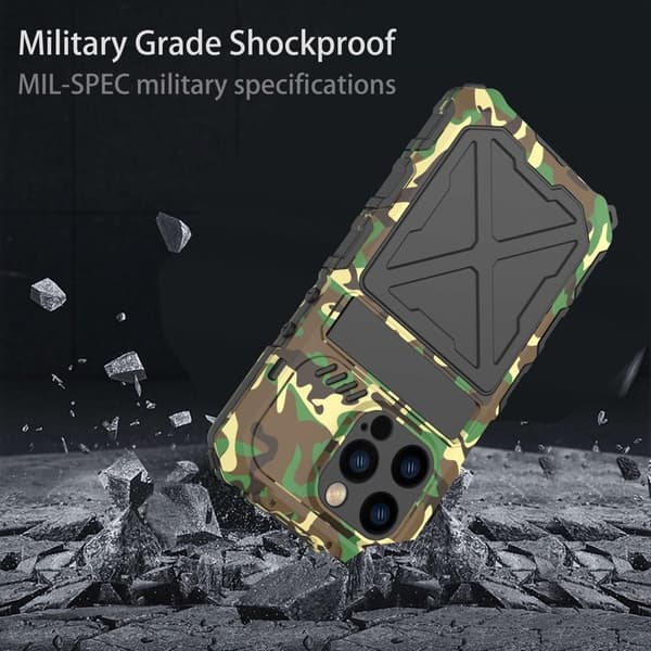 R-JUST Mobilskal till iPhone 14 Pro , Stöttålig Silikon + Metall, Kamouflage