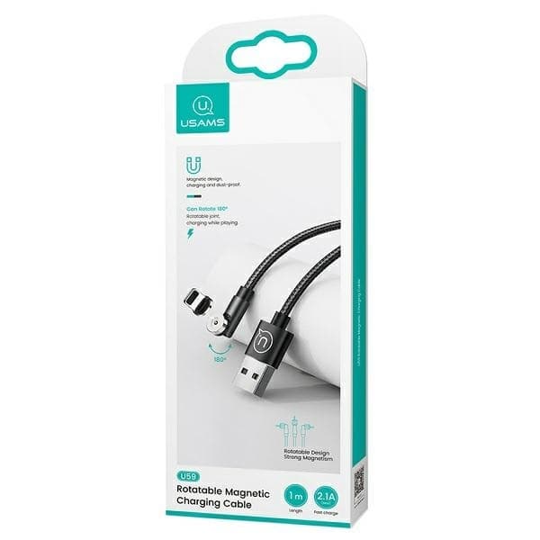 USAMS U59 Lightning Kabel magnetisk 2,1A 1 m SJ472USB01 - Svart