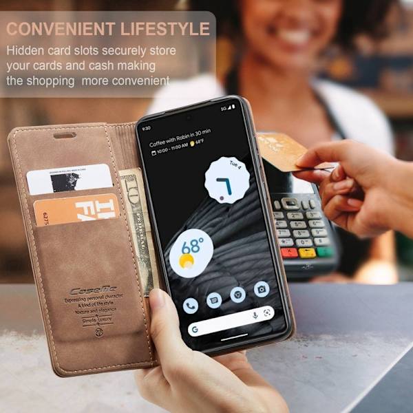 CASEME 013 Flip Konstläder Plånboksfodral för Google Pixel 7 5G - Brun