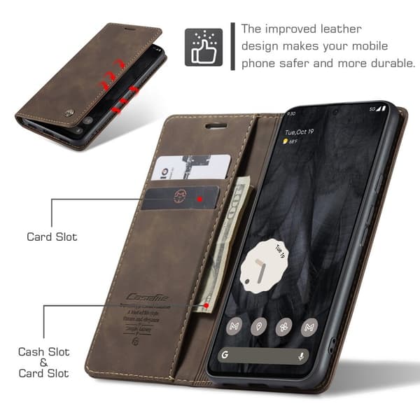CASEME 013 Series Google Pixel 8 Pro Plånboksfodral Konstläder Brun