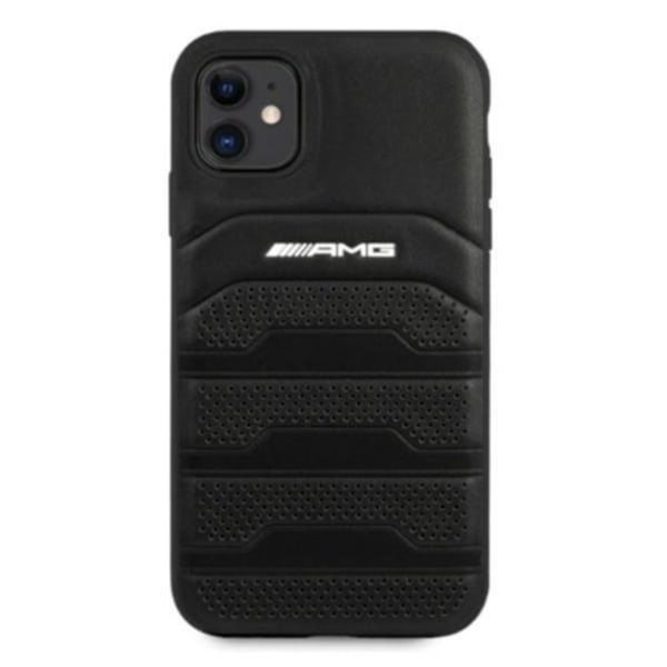 AMG Ægte Læder Debossed Lines Skal iPhone 11 - Sort Black