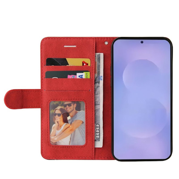 Samsung Galaxy S26 Plånboksfodral Konstläder Ställfunktion - Röd