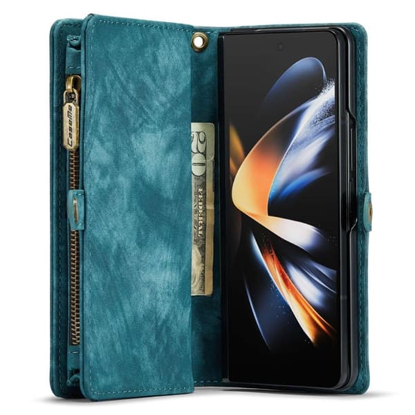 CASEME 008 Series Samsung Galaxy Z Fold4 Konstläder Plånboksfodral Blå