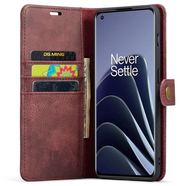 DG.MING OnePlus 10 Pro 5G Plånboksfodral Äkta Läder, Stötsäker, Röd
