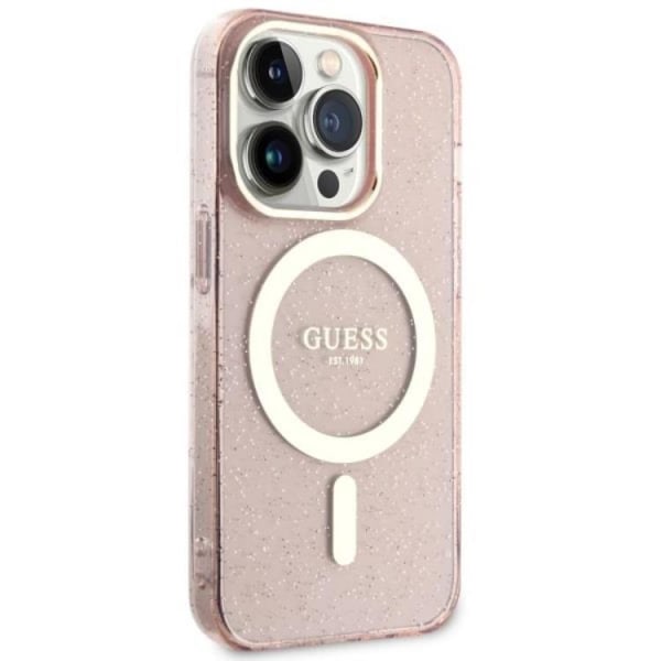 Guess iPhone 14 Pro Max matkapuhelimen suojakuori MagSafe Glitter Gold - vaaleanpunainen