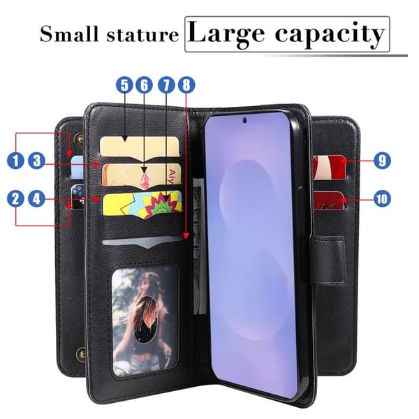 Samsung Galaxy S26 Plus Plånboksfodral Konstläder Ställ - Svart