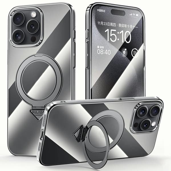 SULADA Mobilskal till iPhone 15 Pro MagSafe Kickstand Klar PC - Svart