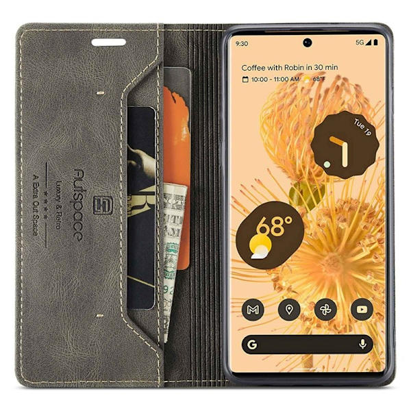 AUTSPACE A01 Series Google Pixel 6 Pro Plånboksfodral Konstläder - Brun