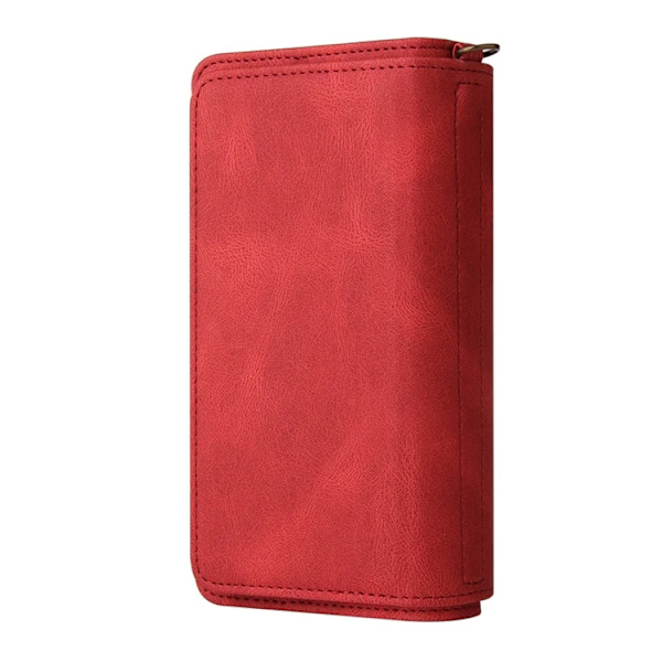 iPhone 17 Konstläder Plånboksfodral Zipper Rem Röd
