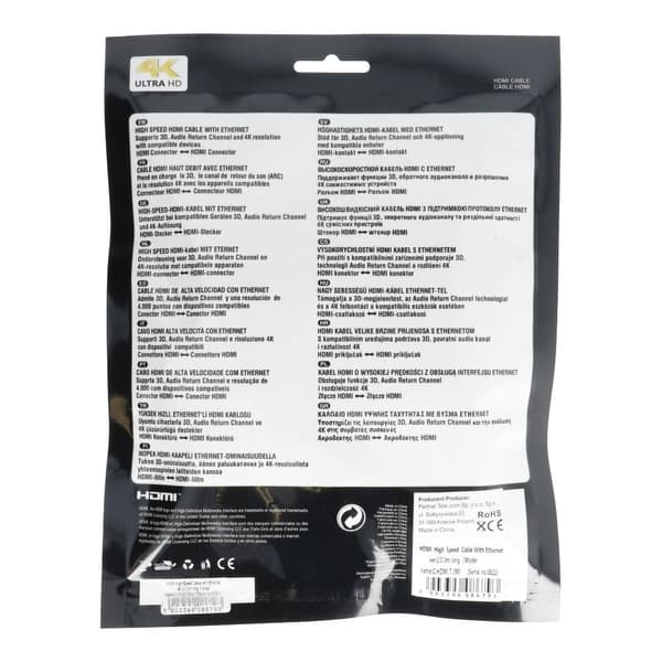 HDMI kabel med hög hastighet och Ethernet ver. 2.0. 3m