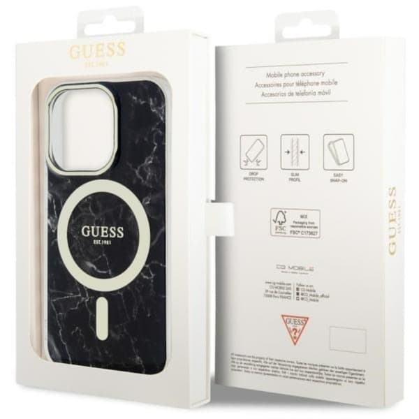 Guess iPhone 14 Pro Max Mobilskal MagSafe Marble - Sort Black
