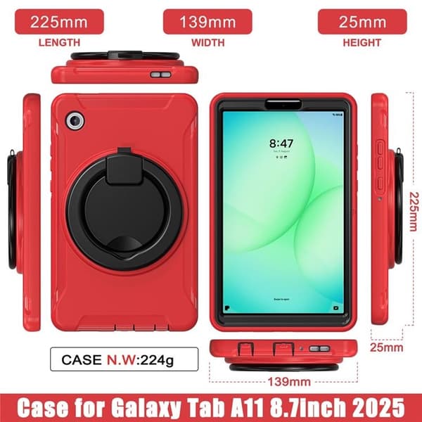Mobilskal till Galaxy Tab A11 Rotary Kickstand Handle - Röd Röd