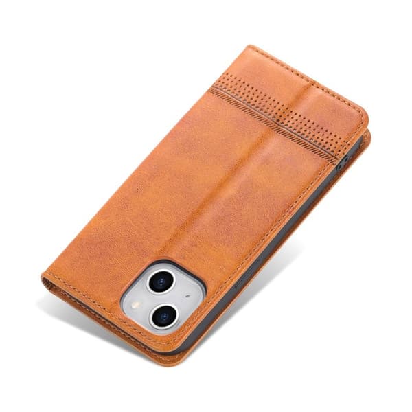AZNS iPhone 15 Plus Plånboksfodral i Konstläder - Brun - Ställfunktion