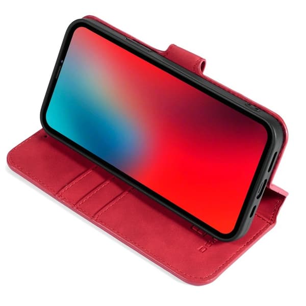 DG.MING Plånboksfodral Konstläder med Ställ och Rem för iPhone 13 Pro Max - Röd