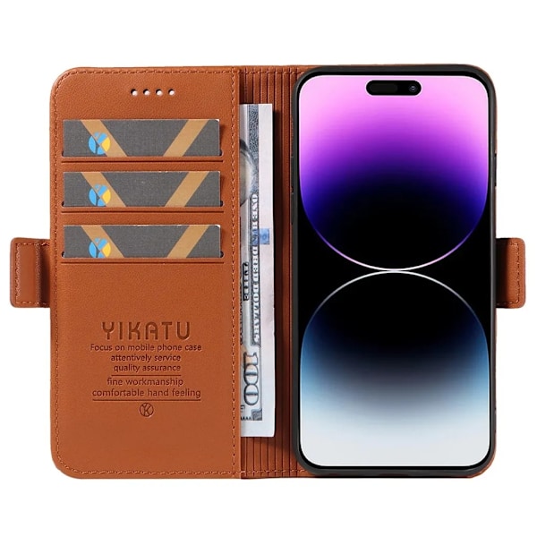 YIKATU iPhone 15 Pro Max Plånboksfodral - Brun