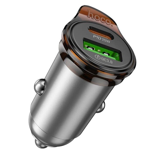 HOCO Billaddare USB-A/USB-C 43W USB-C/USB-C Kabel PD QC 3.0 Grå